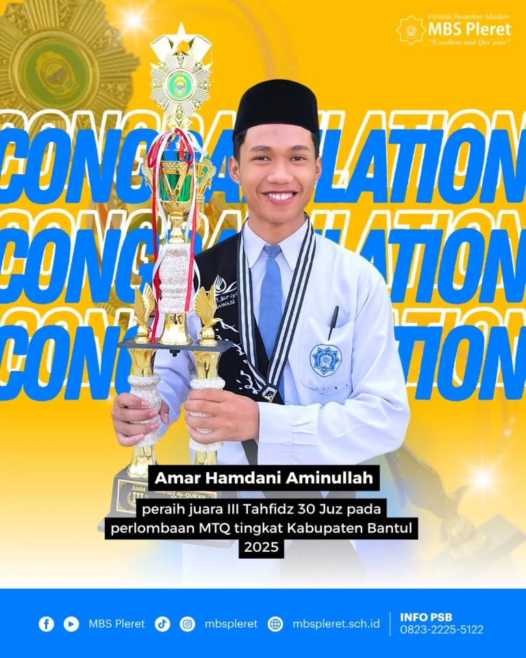 Amar Hamdani Aminullah Juara III Tahfidz 30 Juz dalam ajang MTQ tingkat Kabupaten Bantul 2025